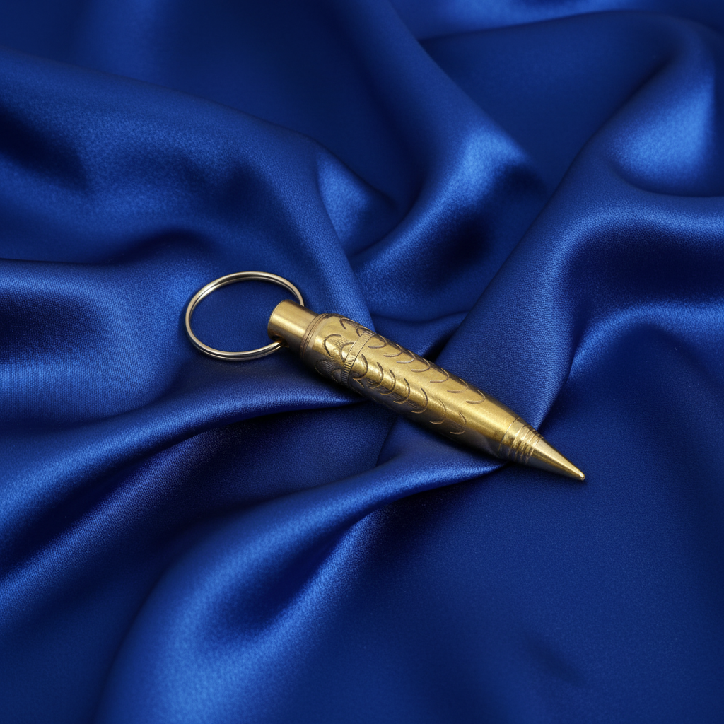 Grand pendentif doré sur tissu bleu